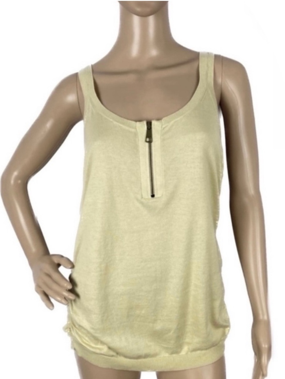 BURBERRY BRIT BEIGE SLEEVELESS ZIP-FRONT KNIT TOP